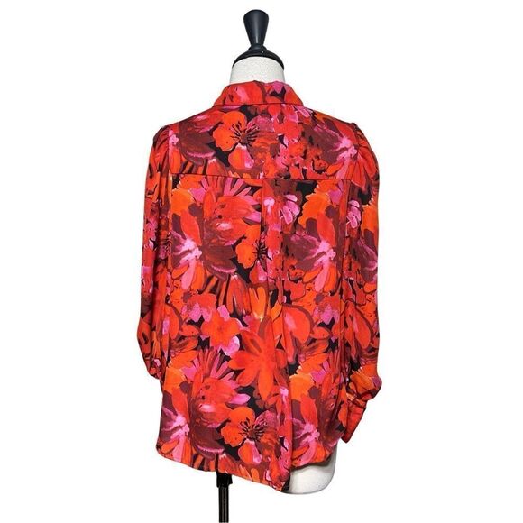 BTFBM NWT Long Sleeve Red Floral Button Up Blouse Size Small - Picture 3 of 5